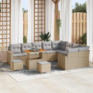 Set Divano da Giardino 12 pcs Beige polyrattan