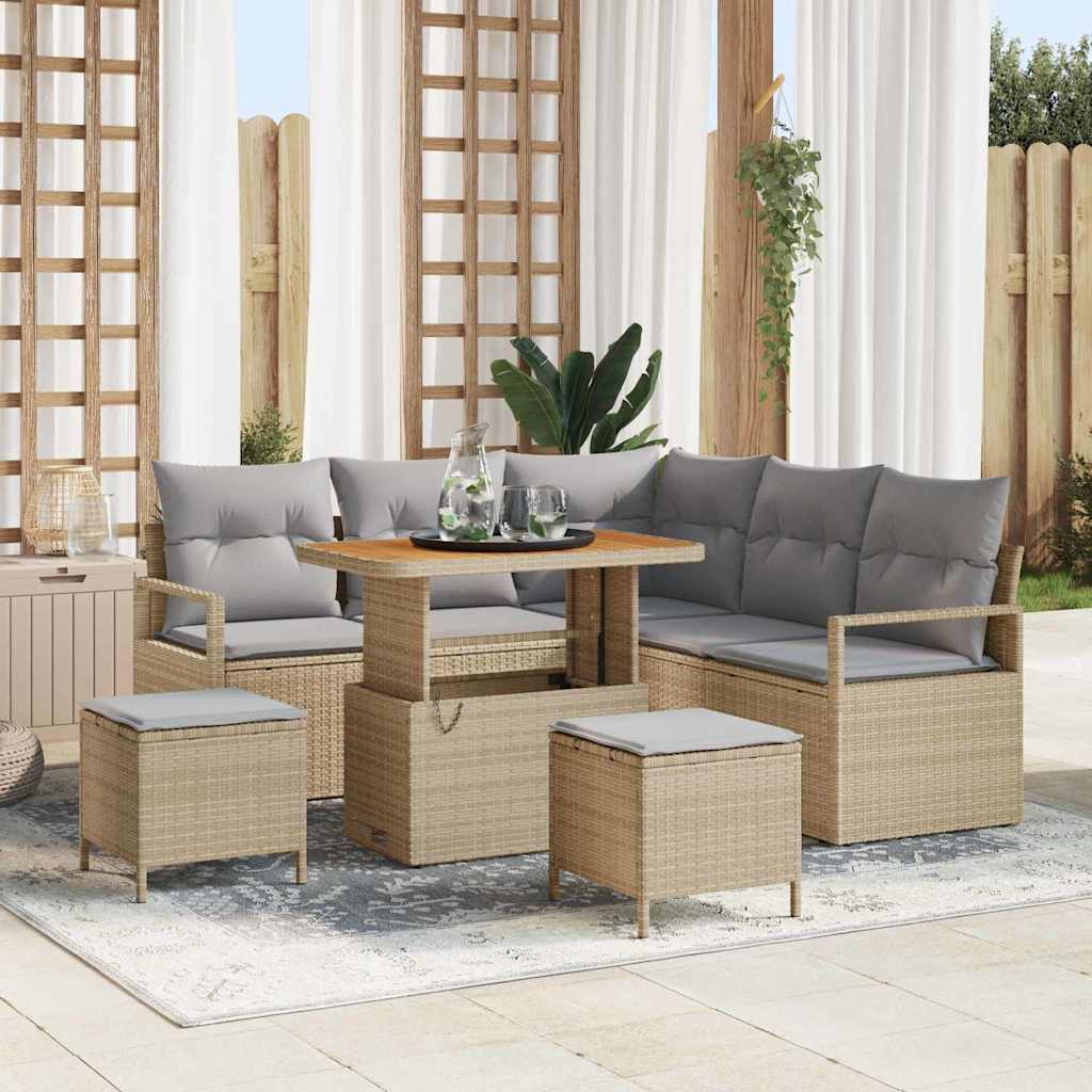 Set Divano da Giardino con cuscino 8 pcs Beige Poly Rattan