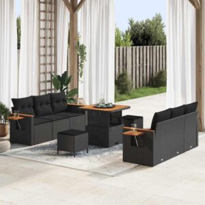 Set Divano da Giardino con cuscino 9 pcs Nero