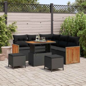 Set Divano da Giardino con cuscino 8 pcs Nero e crema
