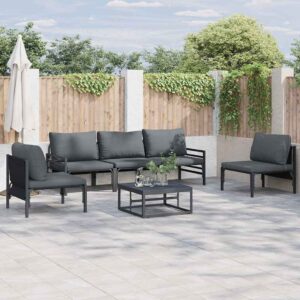 Set Divano da Giardino con cuscino 5 pcs Nero Acciaio