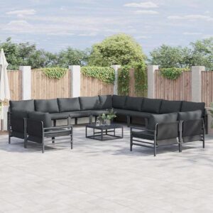 Set Divano da Giardino con cuscino 14 pcs Nero Acciaio