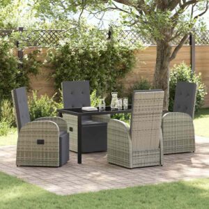 Set da Pranzo per Giardino con cuscino 5 pcs Grigio polyrattan