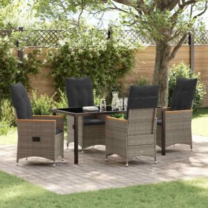 Set da Pranzo per Giardino con cuscino 5 pcs Grigio Poly Rattan