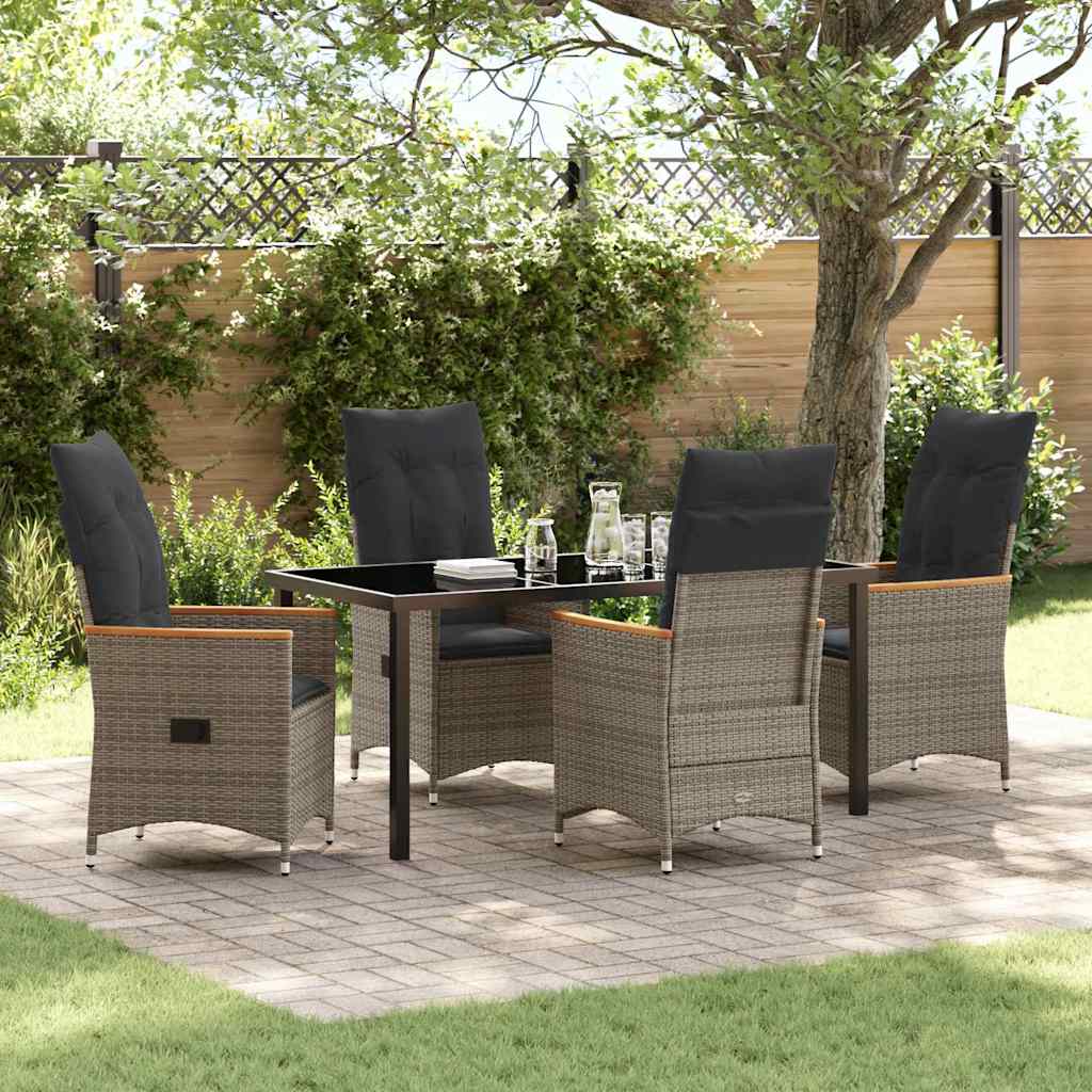 Set da Pranzo per Giardino con cuscino 5 pcs Grigio Poly Rattan