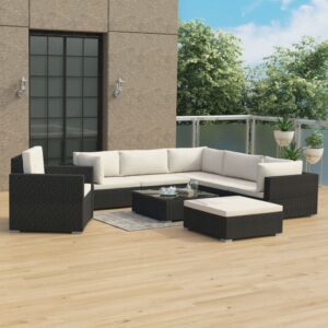 Set Divani da Giardino 8 pz con Cuscini in Polyrattan Nero