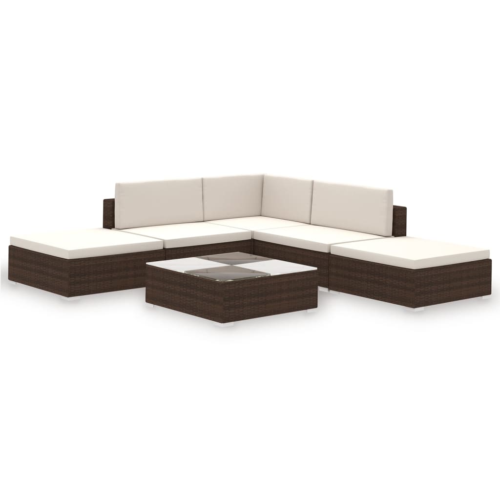 Set Divani da Giardino 6 pz con Cuscini in Polyrattan Marrone - immagine 2
