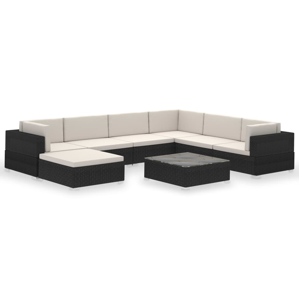 Set Divani da Giardino 8 pz con Cuscini in Polyrattan Nero - immagine 2