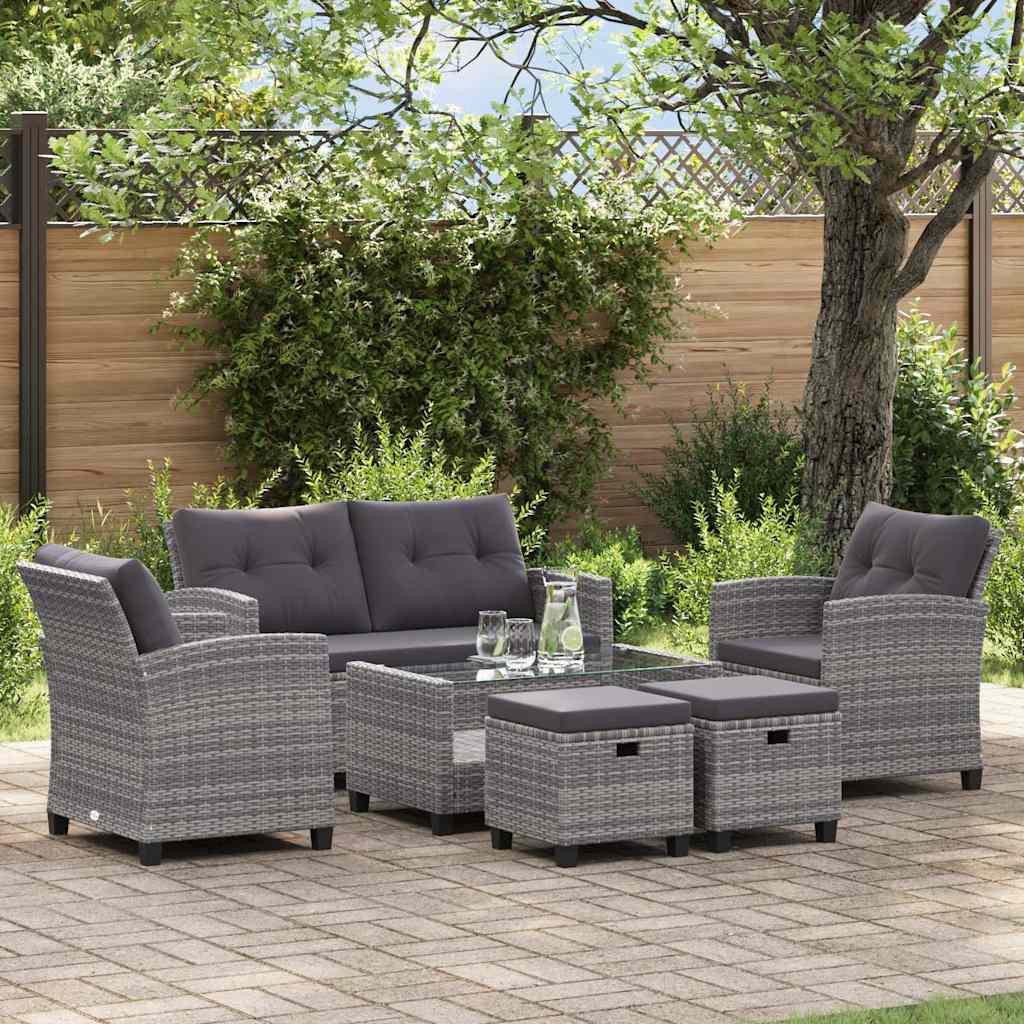 Set Divani da Giardino 6 pz con Cuscini Polyrattan Grigio Scuro