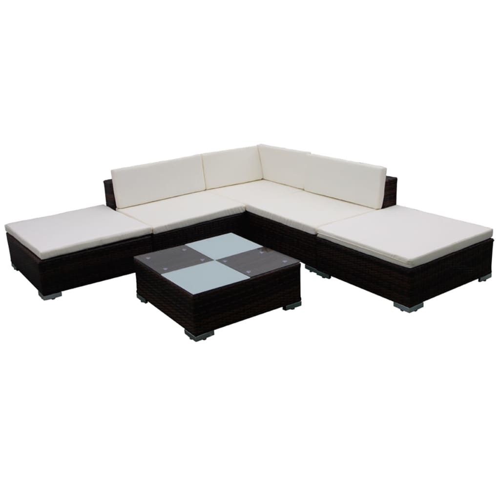 Set Divani da Giardino 6 pz con Cuscini in Polyrattan Marrone - immagine 2
