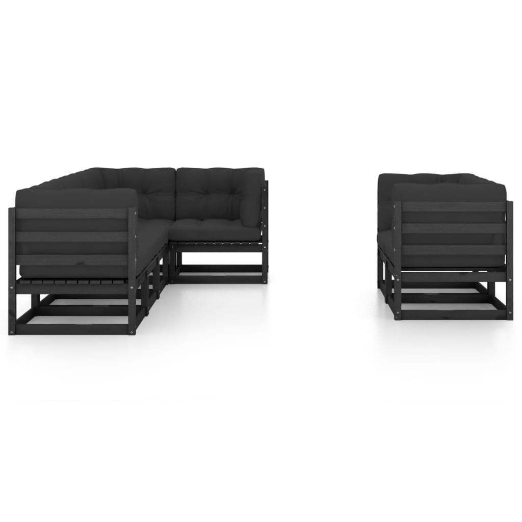 Set Salotto Giardino 7 pz Cuscini Antracite Legno Massello Pino - immagine 3