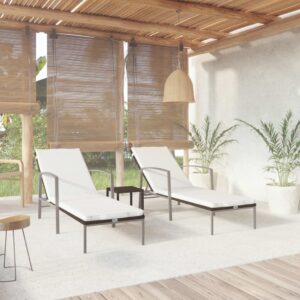 Lettini Prendisole 2 pz con Tavolo in Polyrattan Marrone