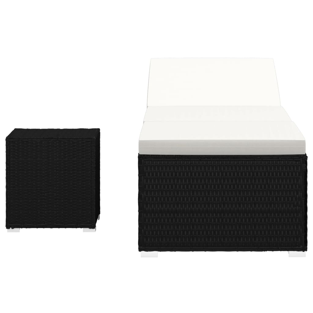 Lettino Prendisole con Cuscino e Tavolino in Polyrattan Nero - immagine 3