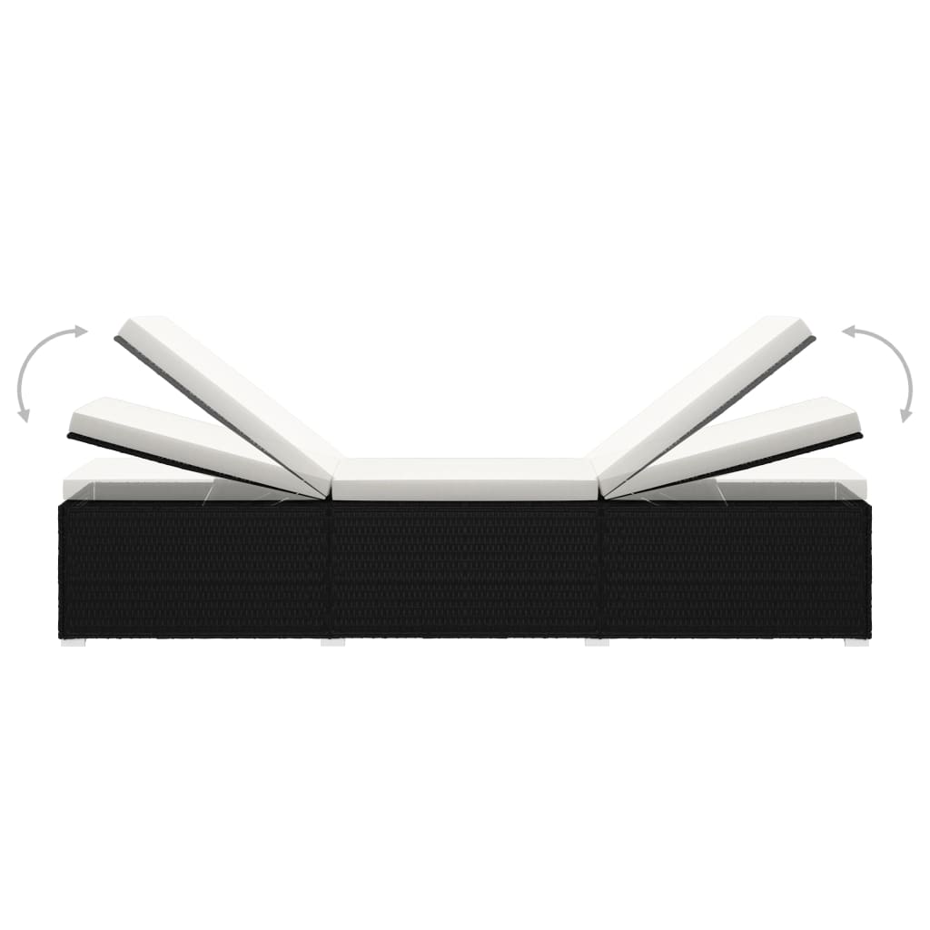 Lettino Prendisole con Cuscino e Tavolino in Polyrattan Nero - immagine 7