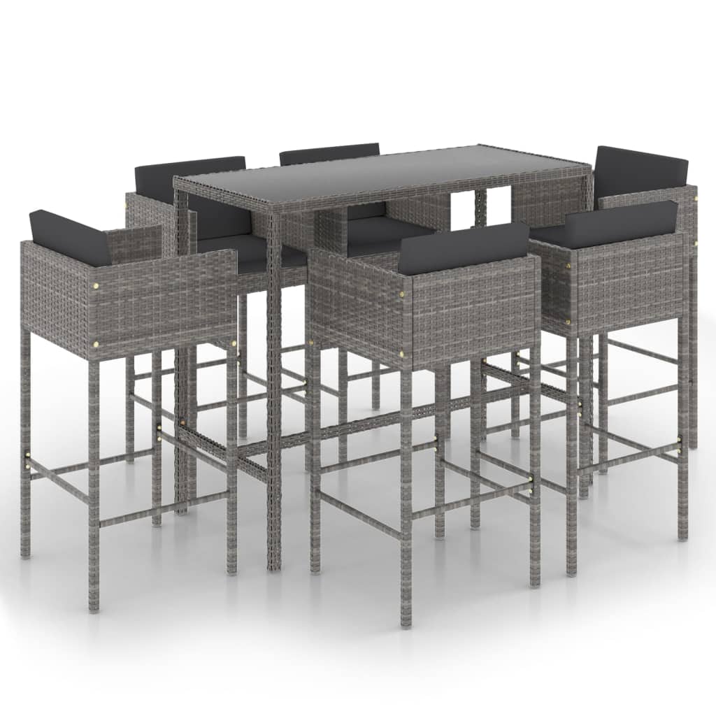Set da Bar da Giardino 5 pz con Cuscini in Polyrattan Marrone - immagine 2