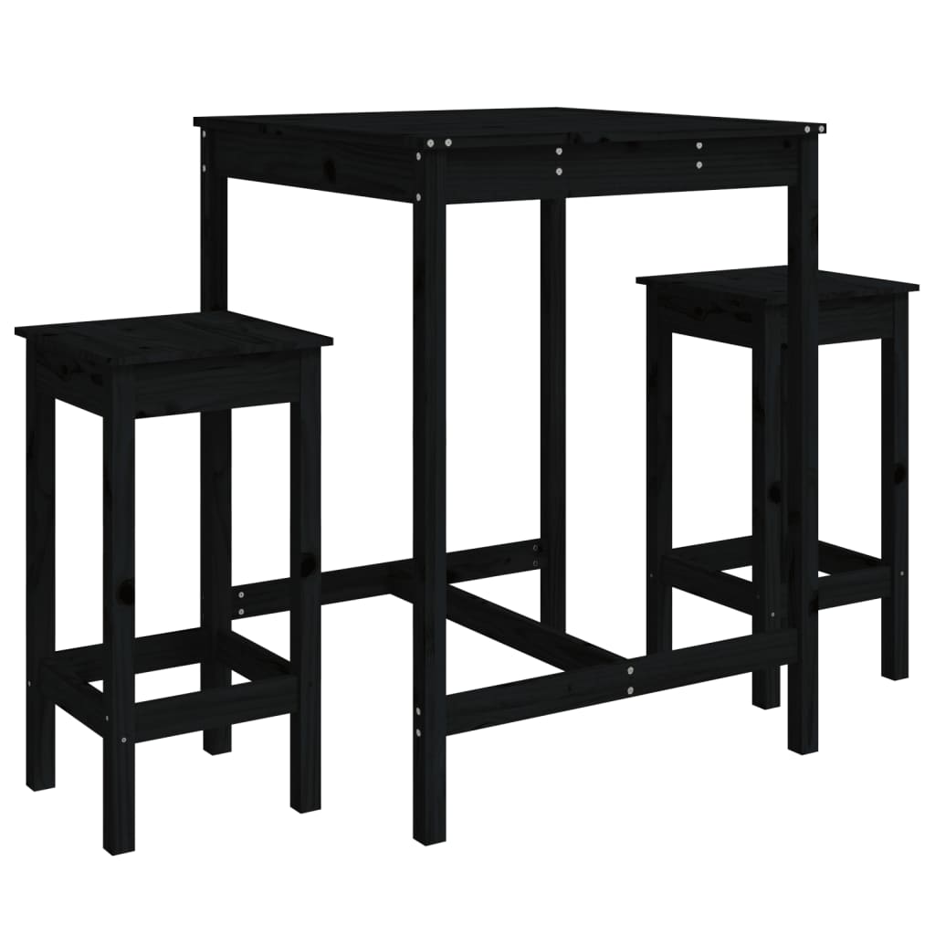 Set Bar da Giardino 3 pz Nero in Legno Massello di Pino - immagine 2
