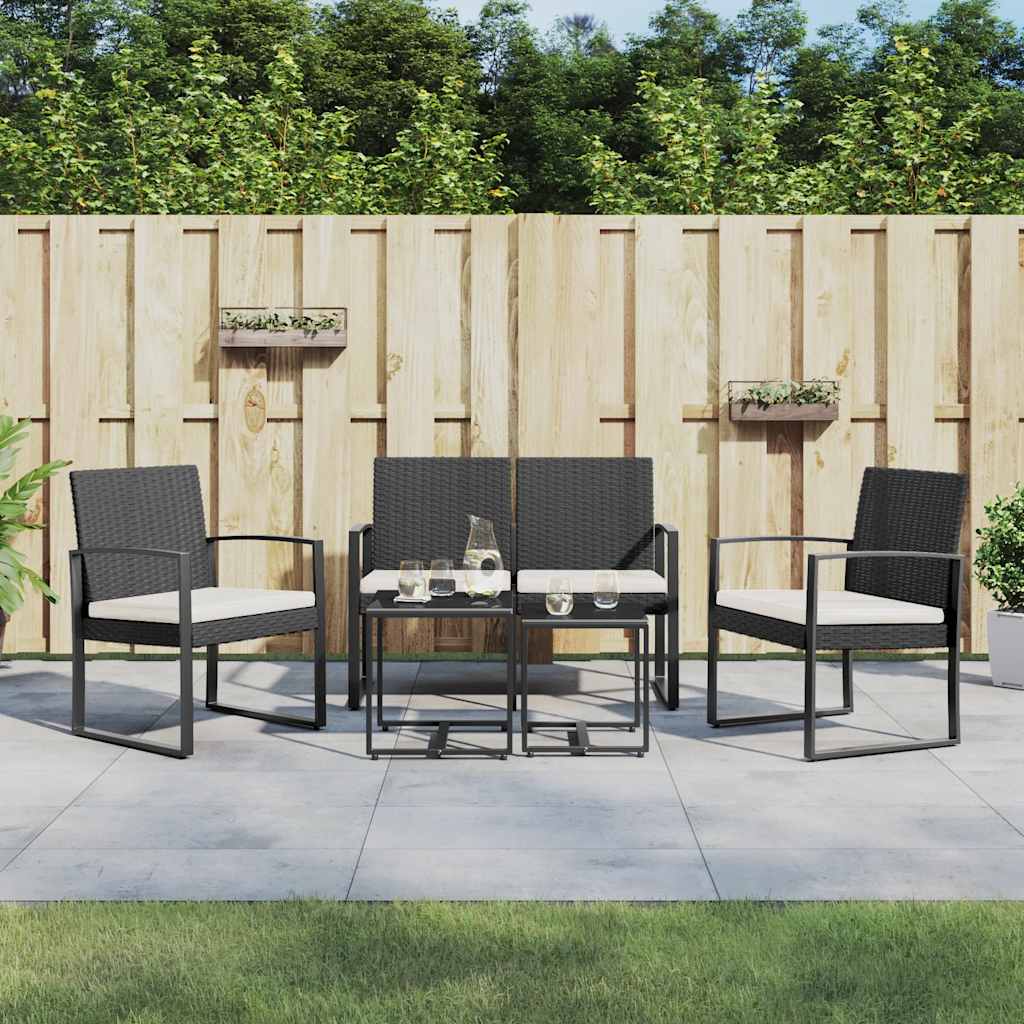 Set da Pranzo da Giardino 5 pz Nero con Cuscini in Rattan PP