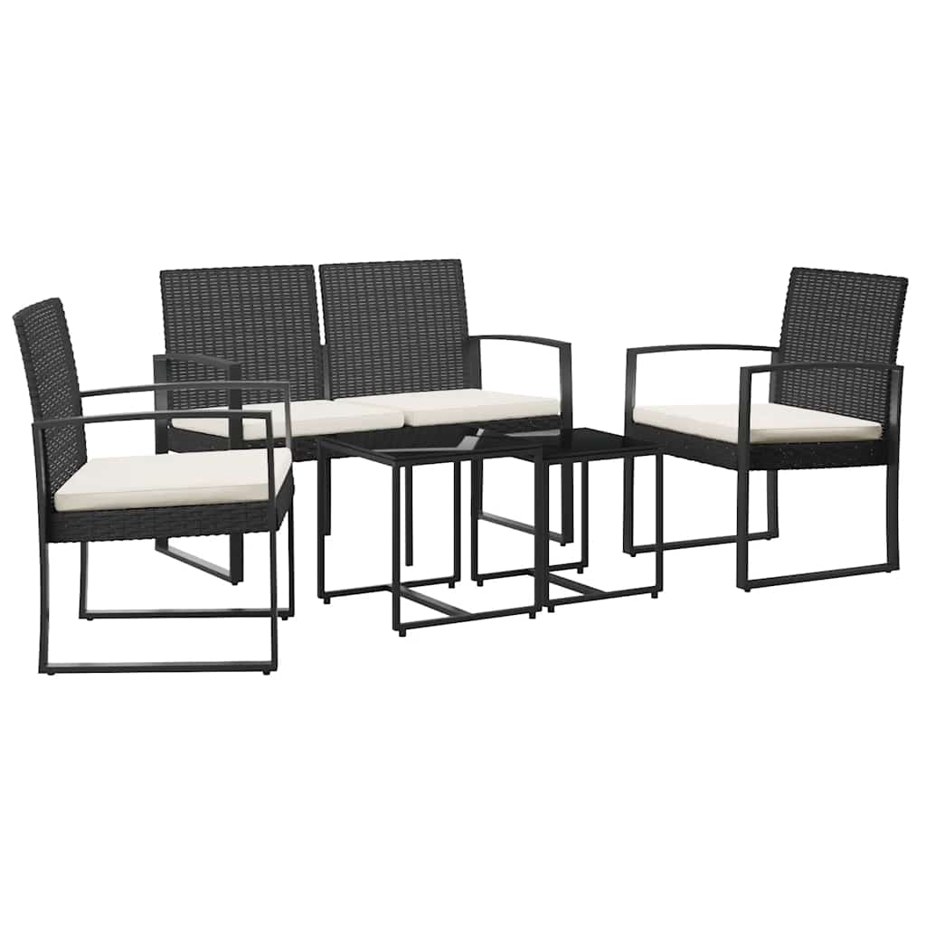 Set da Pranzo da Giardino 5 pz Nero con Cuscini in Rattan PP - immagine 2