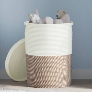 Cestino Portaoggetti Coperchio Marrone e Bianco Ø37x50cm Cotone