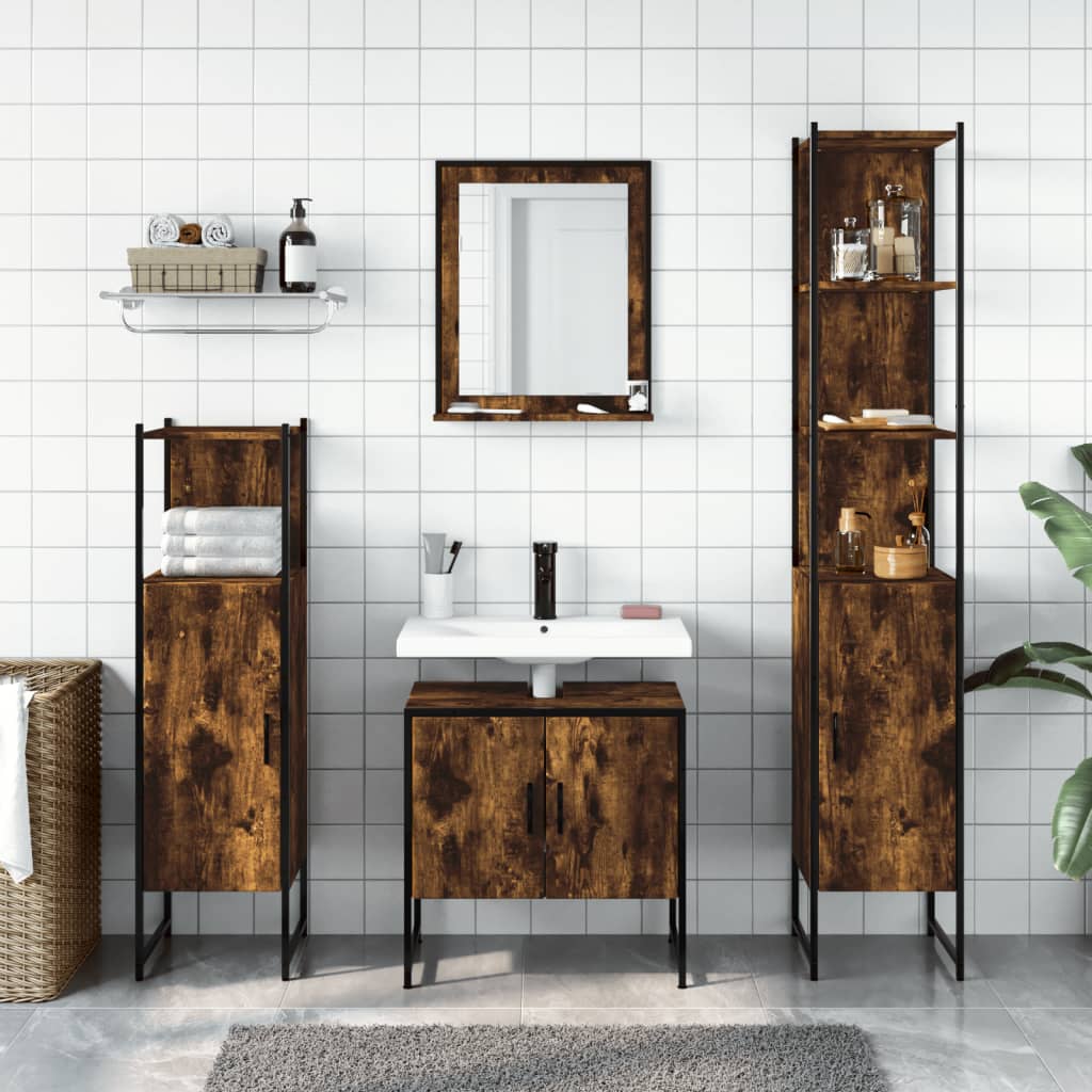 Set Mobili da Bagno 4 pz Rovere Fumo in Legno Multistrato - immagine 3