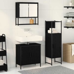 Set di mobili per il bagno 3 pcs Nero Legno multistrato