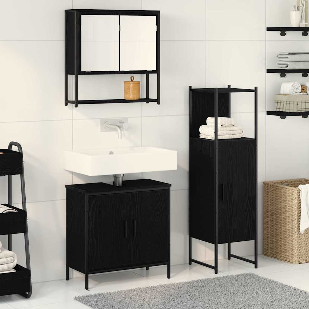 Set di mobili per il bagno 3 pcs Nero Legno multistrato