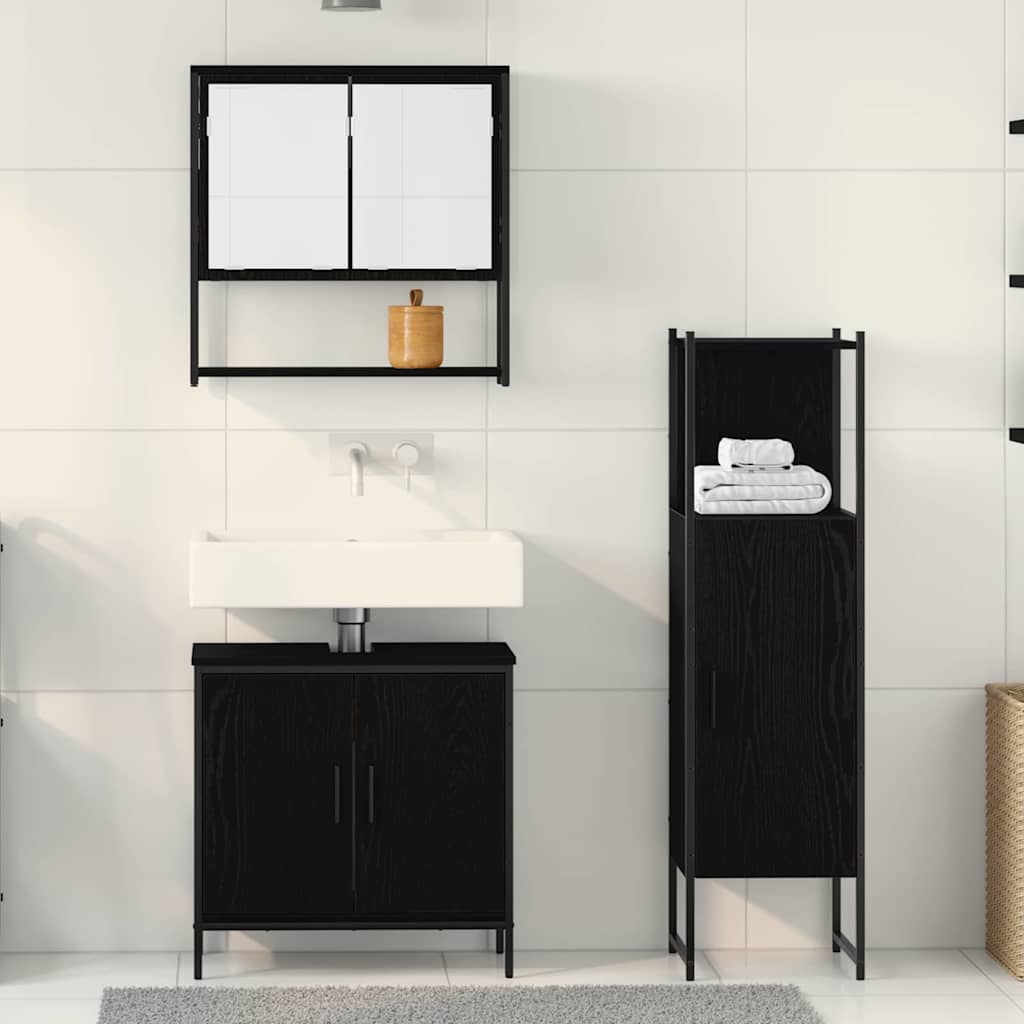 Set di mobili per il bagno 3 pcs Nero Legno multistrato - immagine 4