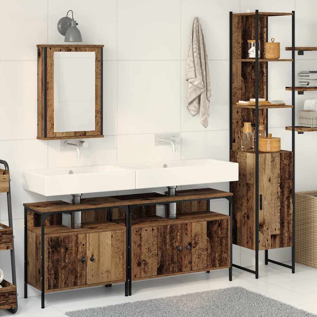 Set Mobili da Bagno 4 pz Rovere Fumo in Legno Multistrato