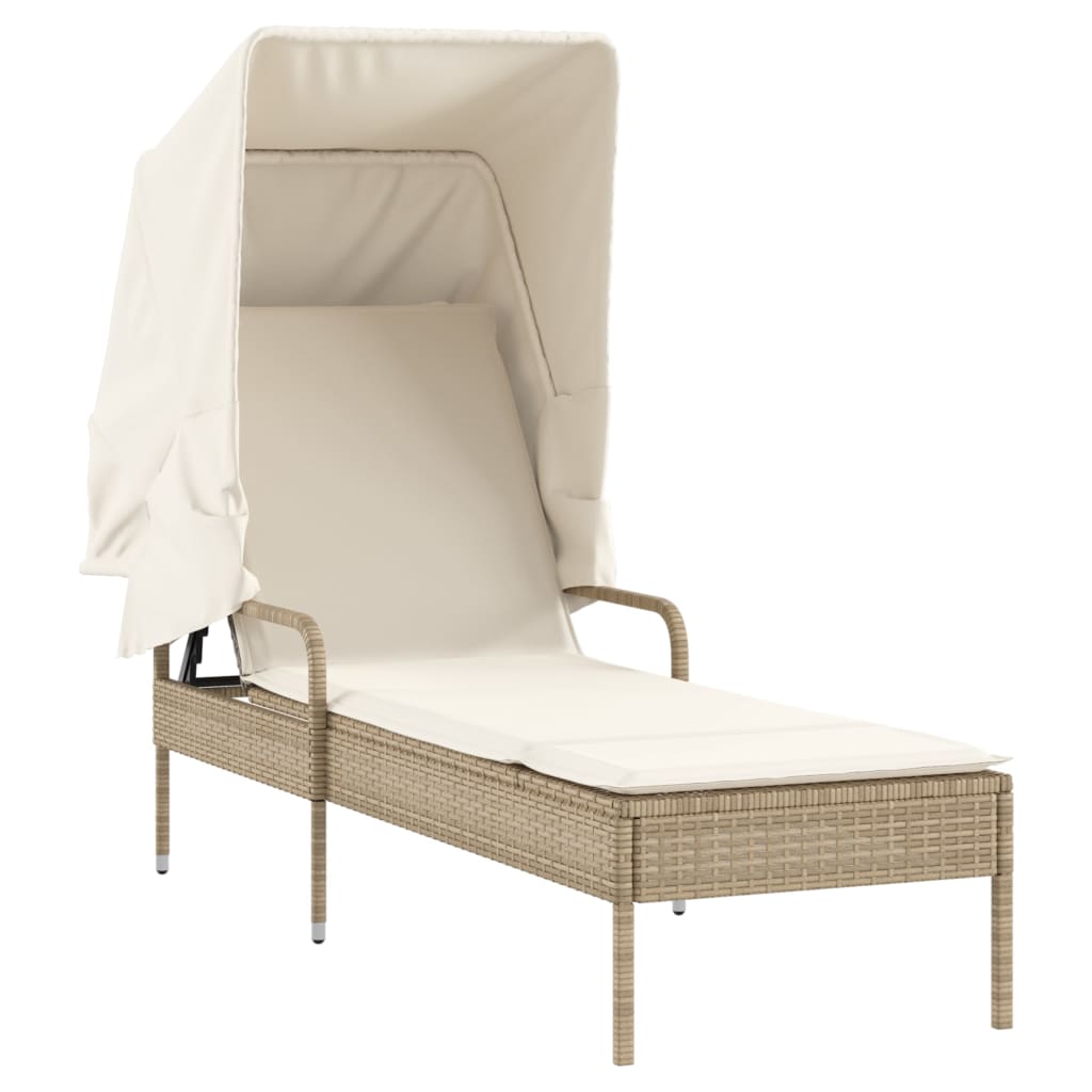 Lettino Prendisole con Baldacchino Marrone in Polyrattan - immagine 2