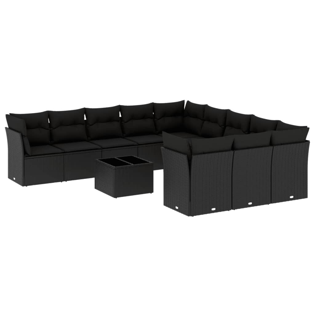Set Divani da Giardino 11 pz con Cuscini in Polyrattan Nero - immagine 2