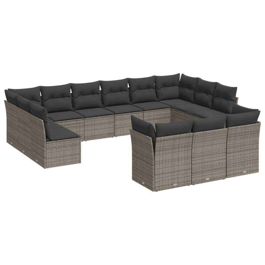Set Divani da Giardino 13 pz con Cuscini Grigio in Polyrattan - immagine 2