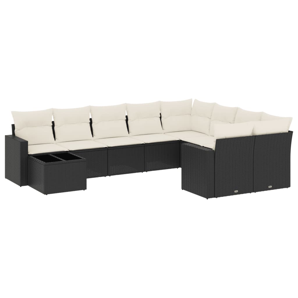 Set Divani da Giardino 10pz con Cuscini in Polyrattan Nero - immagine 2