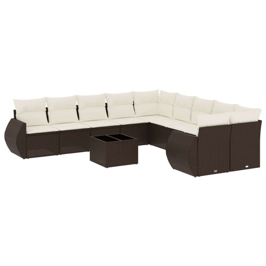 Set Divani da Giardino 10pz con Cuscini in Polyrattan Marrone - immagine 2