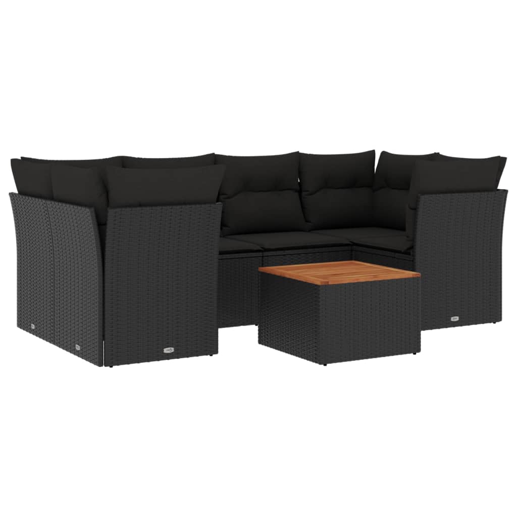 Set Divani da Giardino con Cuscini 7pz Nero Polyrattan - immagine 2