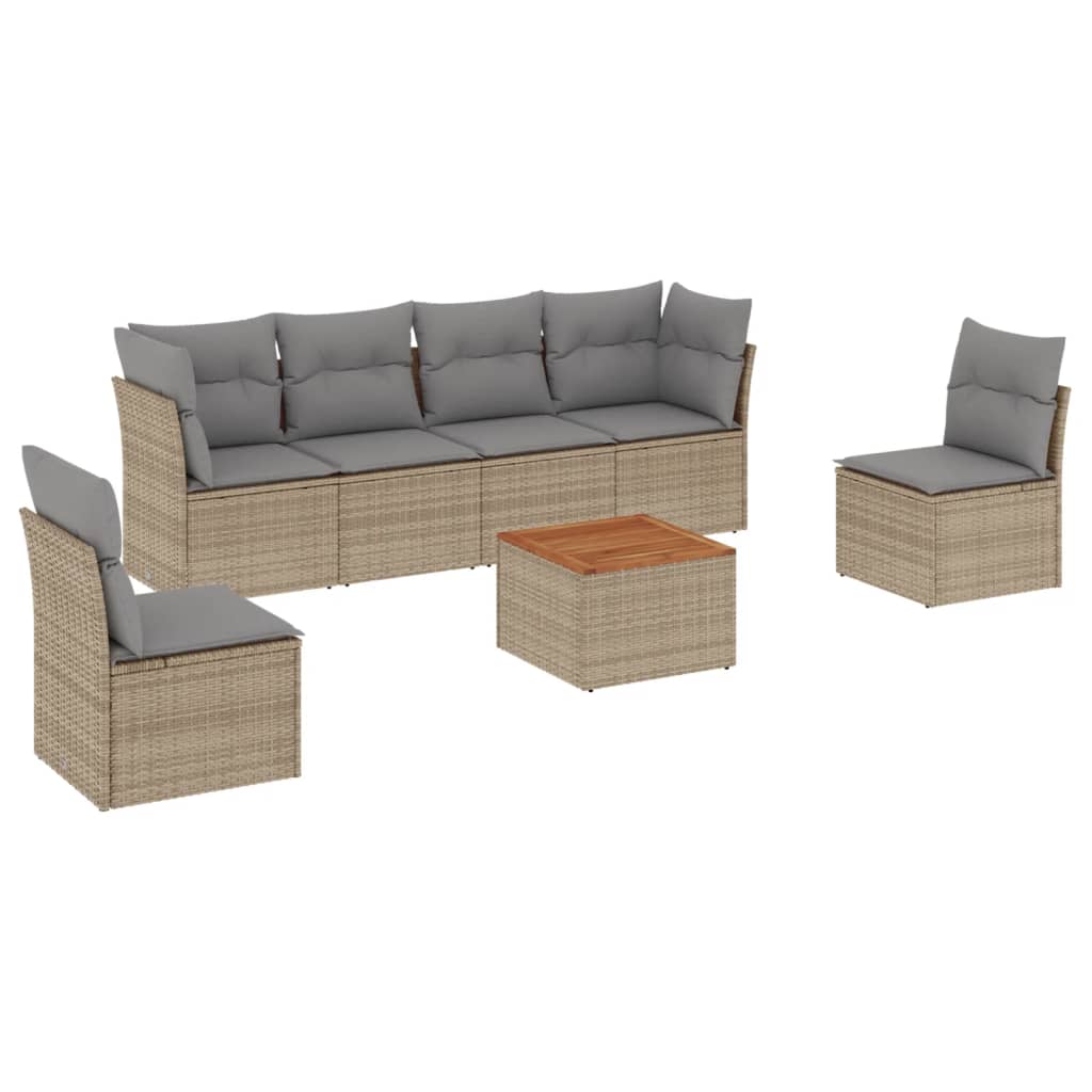 Set Divani da Giardino 7 pz con Cuscini Grigio in Polyrattan - immagine 2