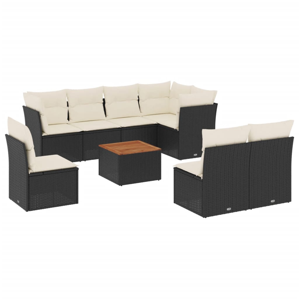 Set Divani da Giardino 9 pz con Cuscini Nero in Polyrattan - immagine 2