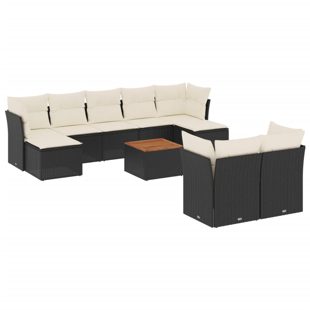 Set Divani da Giardino 10pz con Cuscini in Polyrattan Nero - immagine 2