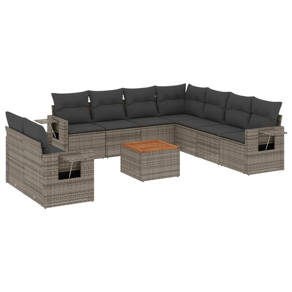 Set Divani da Giardino 10pz con Cuscini in Polyrattan Nero - immagine 2