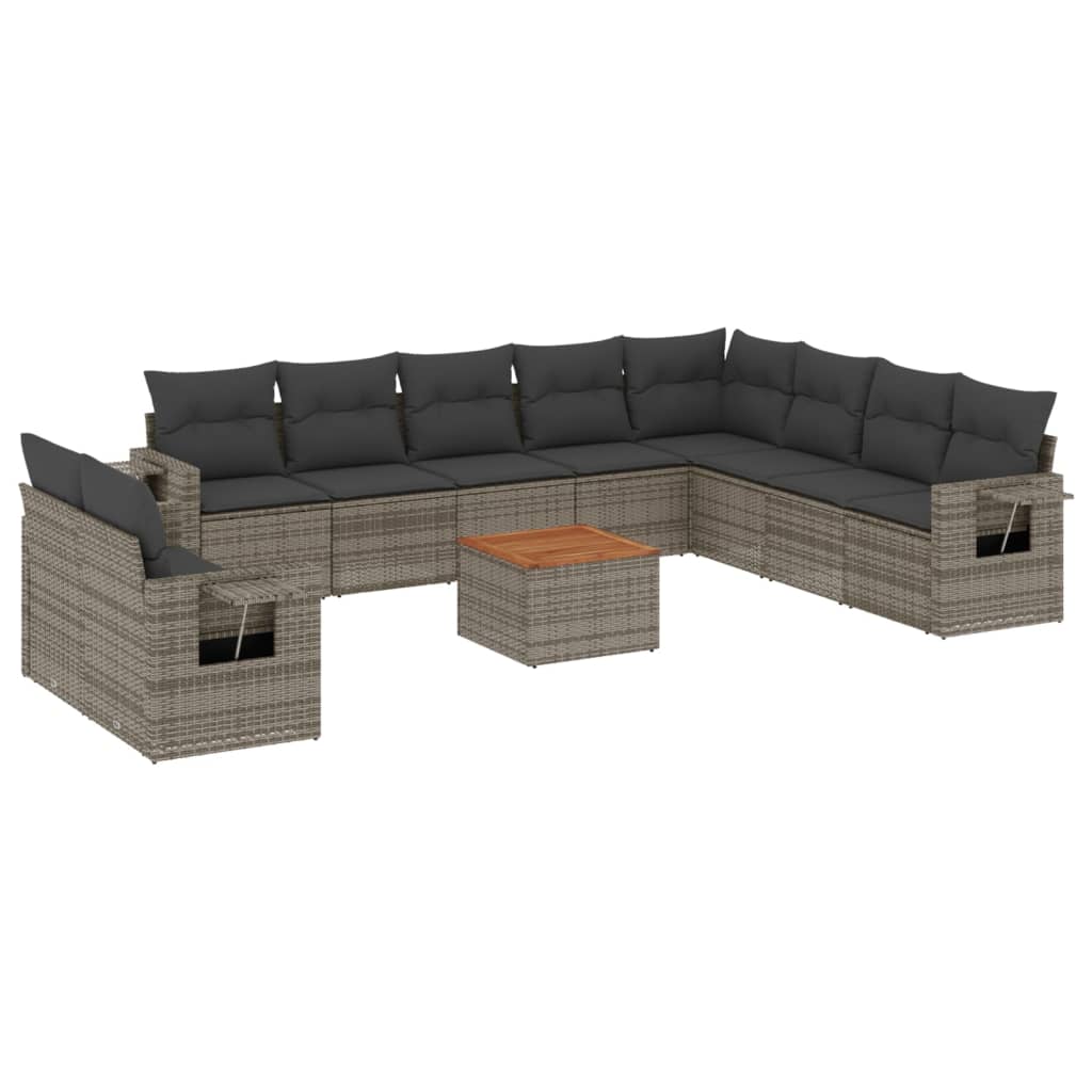Set Divani da Giardino 11 pz con Cuscini in Polyrattan Grigio - immagine 2