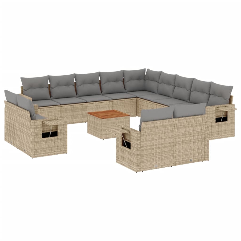 Set Divani da Giardino 14pz con Cuscini in Polyrattan Beige - immagine 2