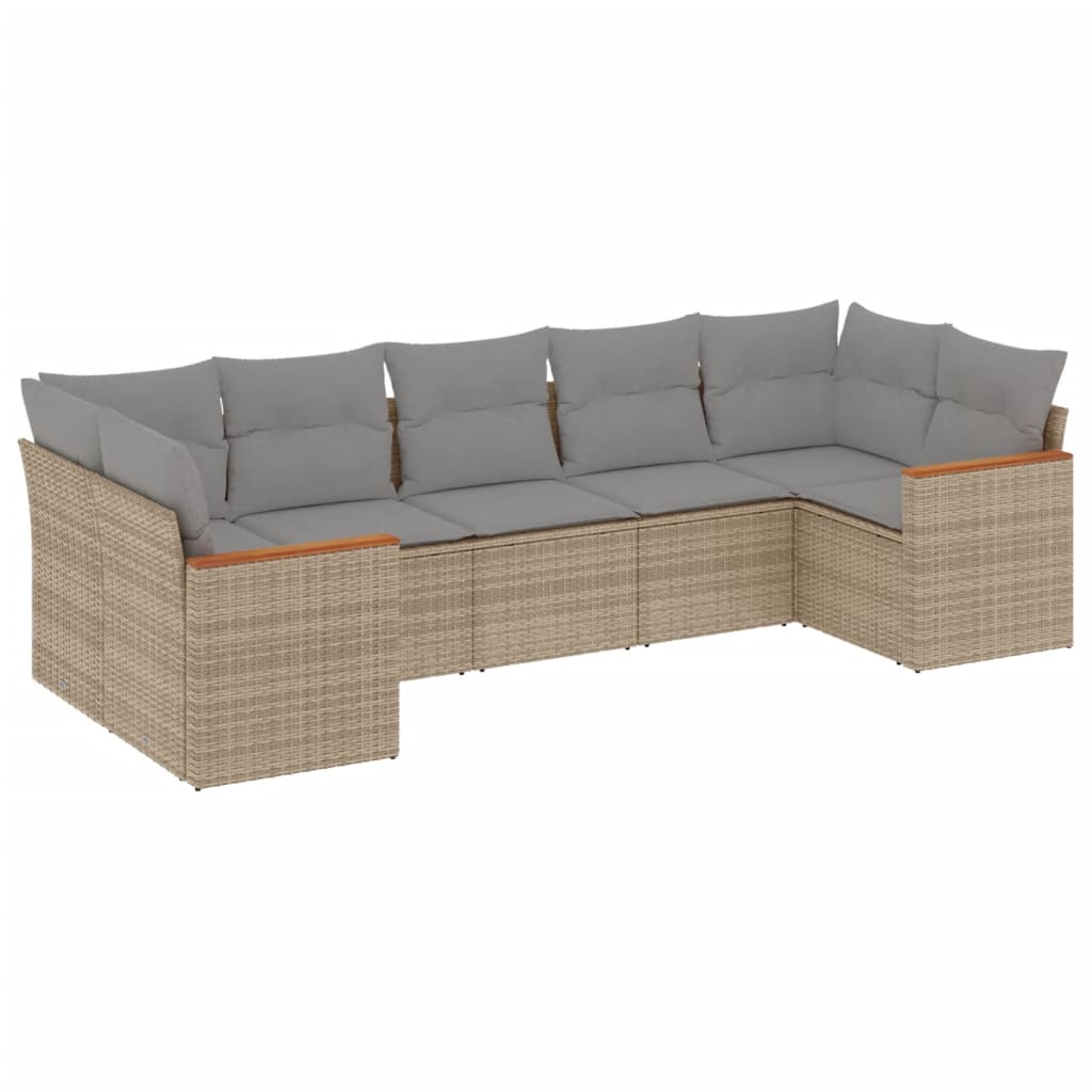 Set Divano da Giardino 7 pz con Cuscini Beige Misto Polyrattan - immagine 2
