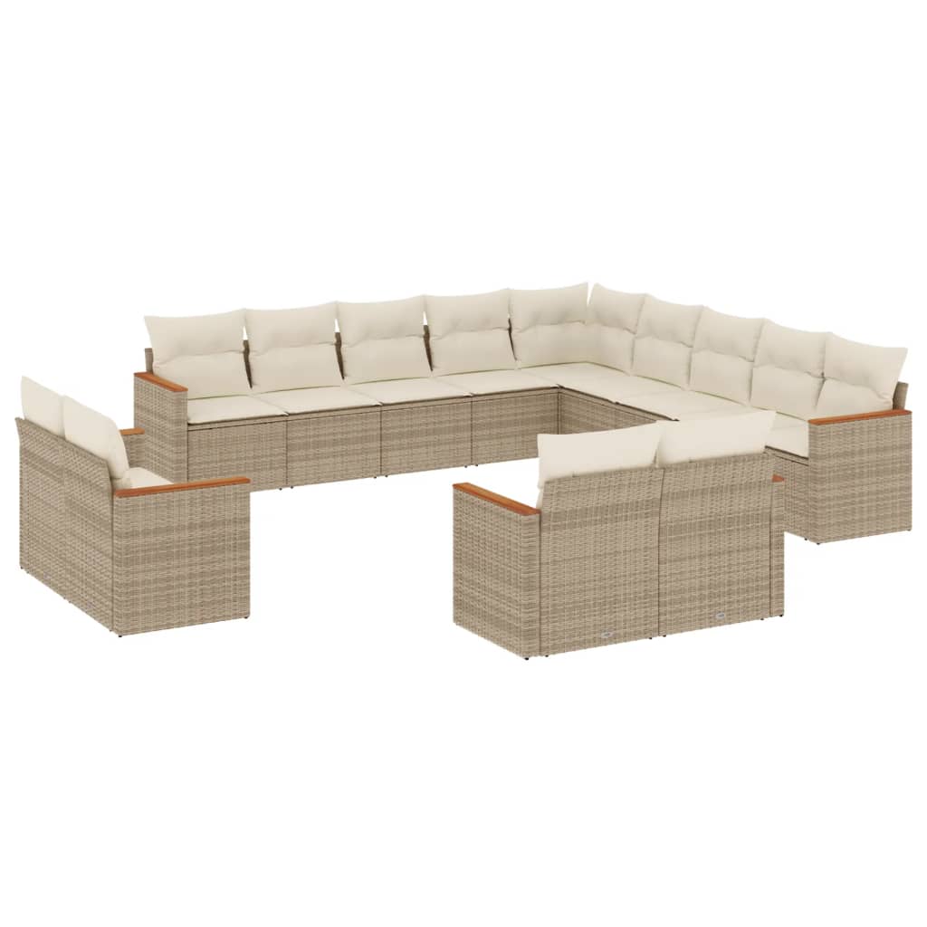 Set Divano da Giardino 13 pz con Cuscini Beige in Polyrattan - immagine 2