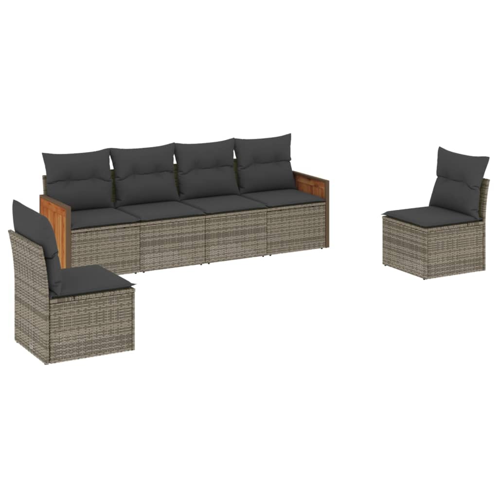 Set Divani da Giardino 7 pz con Cuscini Beige in Polyrattan - immagine 2