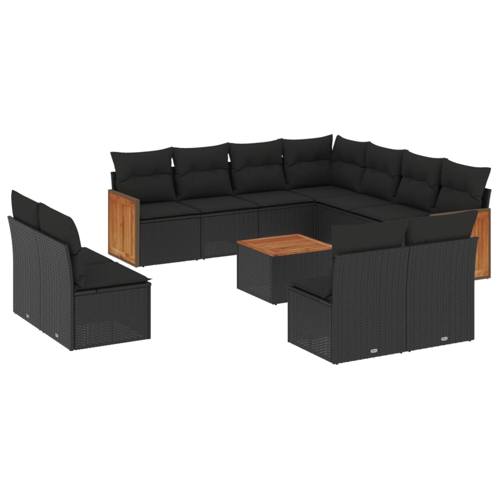 Set Divani da Giardino 12 pz con Cuscini Nero in Polyrattan - immagine 2