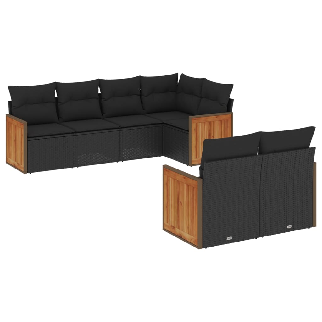 Set Divani da Giardino con Cuscini 7pz Nero Polyrattan - immagine 2
