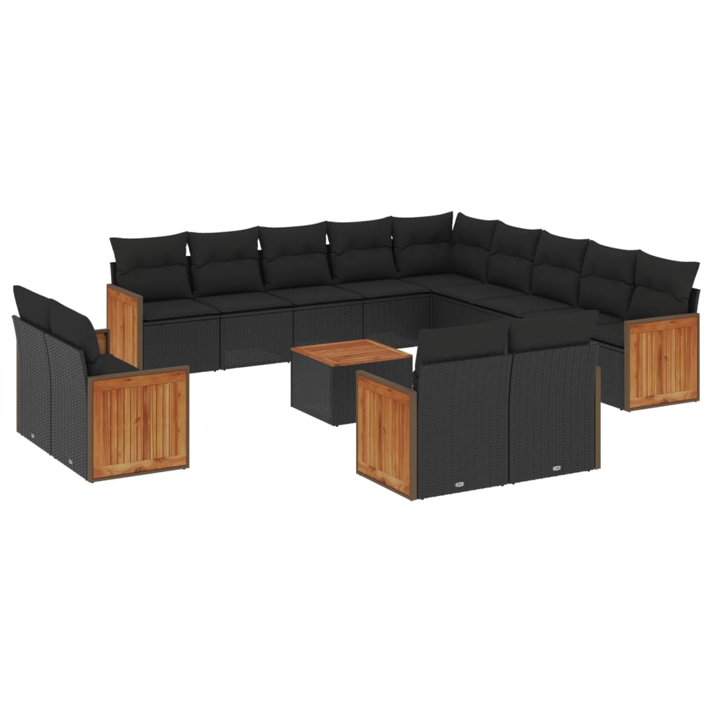 Set Divani da Giardino 13pz con Cuscini Nero in Polyrattan - immagine 2