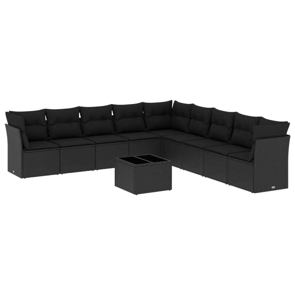Set Divani da Giardino 9 pz con Cuscini Nero in Polyrattan - immagine 2