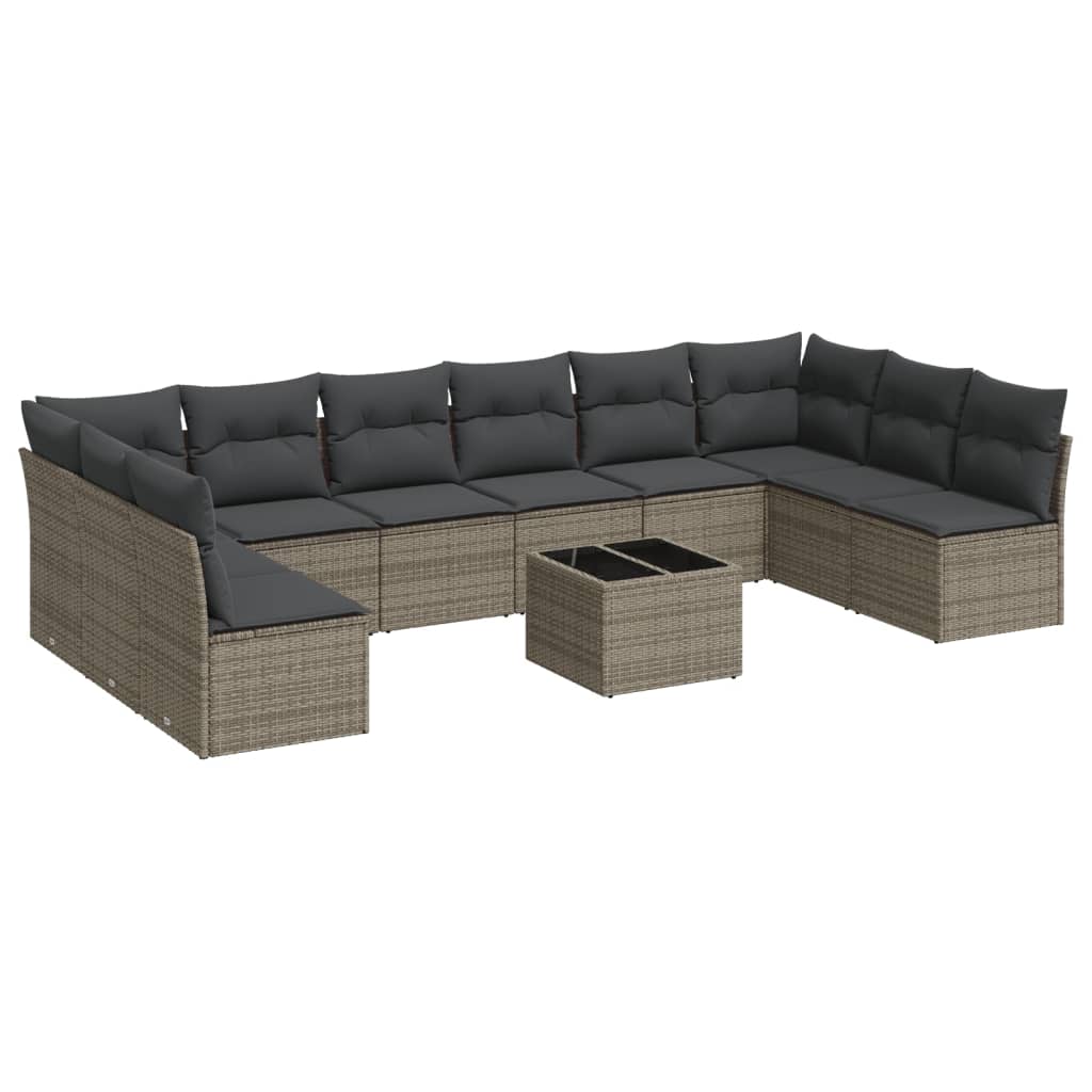 Set Divani da Giardino 11 pz con Cuscini Beige in Polyrattan - immagine 2