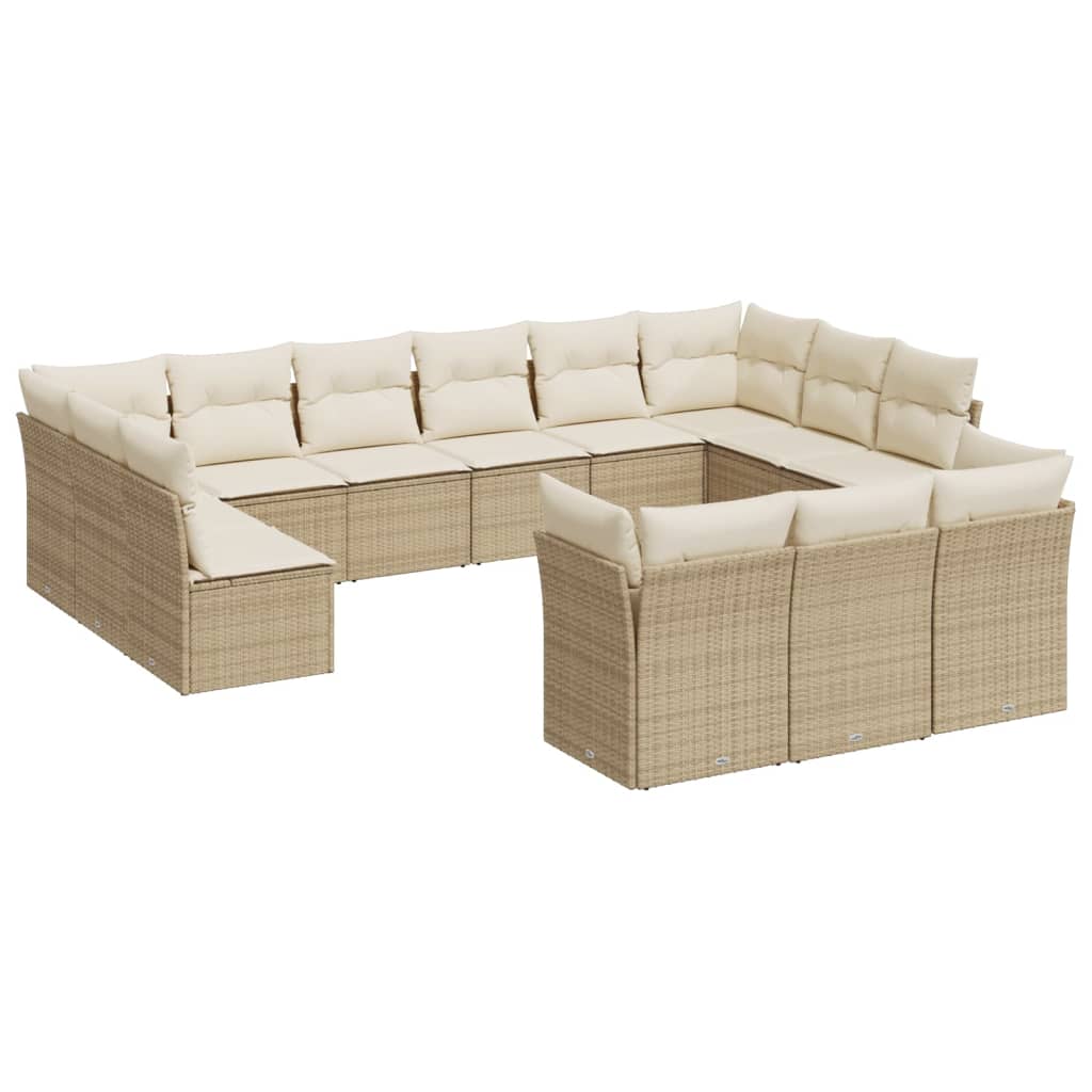 Set Divano da Giardino 13 pz con Cuscini Beige in Polyrattan - immagine 2