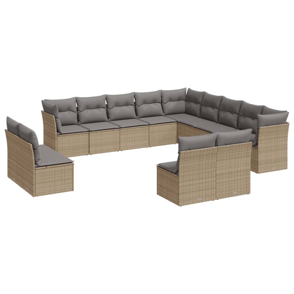Set Divano da Giardino 13 pz con Cuscini Beige in Polyrattan - immagine 2